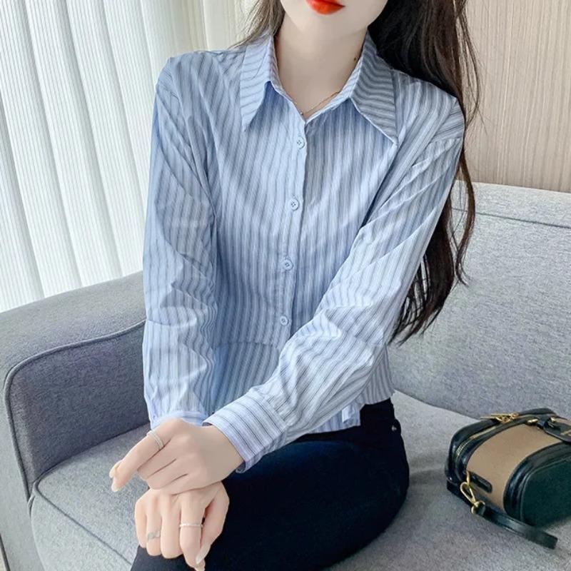 Fashion Striped Foreign Style Spring Autumn Long-sleeved Bottoming Shirt Chiffon Top