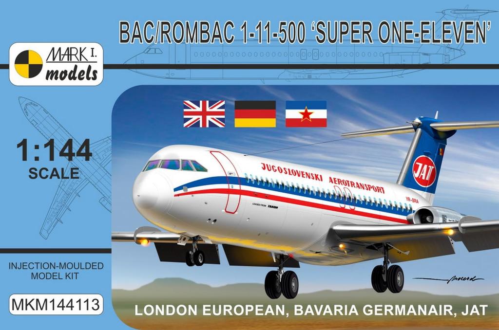 Mark I Scale British London European German Yugoslavia Airlines Plastic Model Kit MKM144113 1/144 BAC/ROMBAC 1-11-500 Airways/Bayern Air/JAT