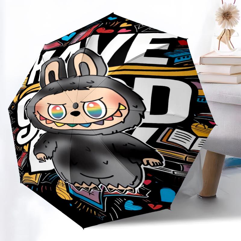 1pc Sturdy 8-Bone Auto Umbrella, LABUBU Umbrella, Digital Printed, Foldable Umbrella for On-the-Go Outdoor Use