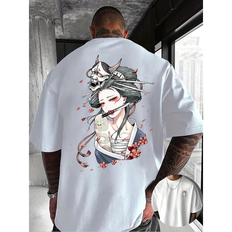 European Size Creative Front And Back Pattern Crew Neck T-Shirt, Pure Summer Trendy Fashion Short Sleeves, Casual Daily Style Top