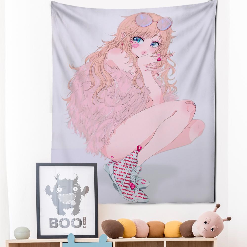 Anime Game Girl Tapestry Wall Hanging Cartoon Cute Kawaii Girl Dormitory Aesthetics Room Hippie Home Decor