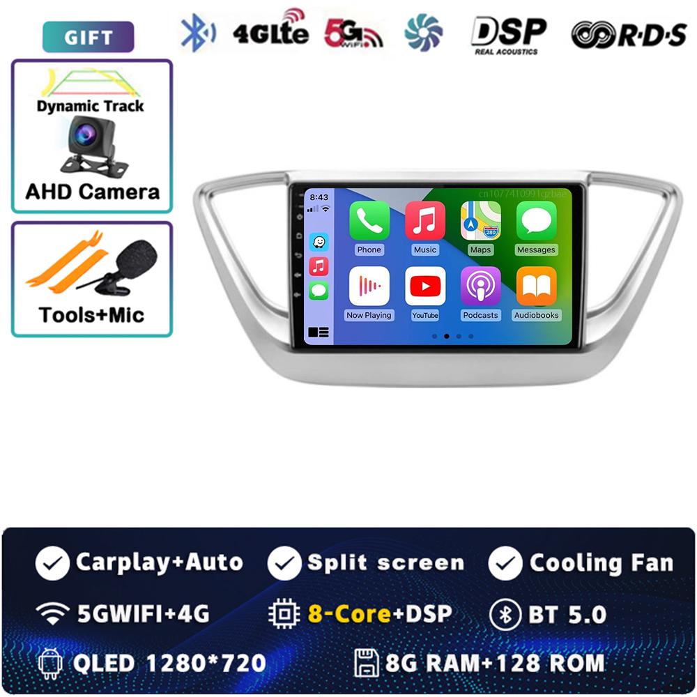 9" Android 14 Carplay Car Radio For Hyundai Solaris 2 Verna 2016-2020 Multimedia Video Player Navigation GPS Stereo 2Din WIFI+4G