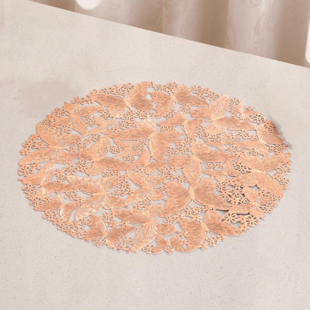 

2 Pieces Non-Slip Round Table Mat Hollow Out Coaster Table Decor PVC Place Mat Coffee Dining рожевий колір золота