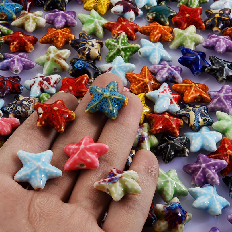 10pcs/Lot Sea Beach Conch Starfish Tropical Fish Bead Charms For Jewelry Making Supplies Ceramics Pendant DIY Bracelets Material