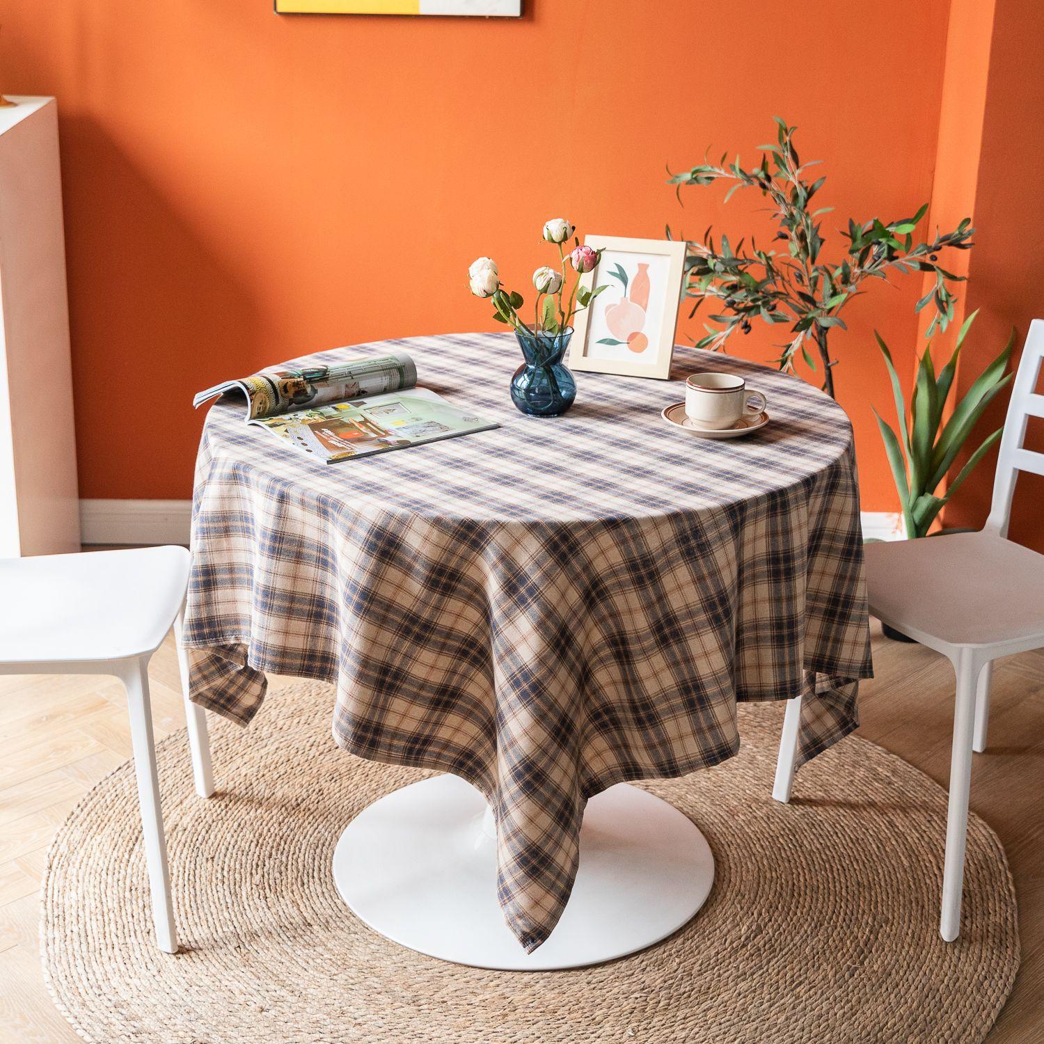 

Скатерть в шотландскую клетку Пасторальная ткань Художественная хлопковая льняная квадратная скатерть Литературный круглый обеденный стол Коврик Квадратная скатерть 60x60cm серый