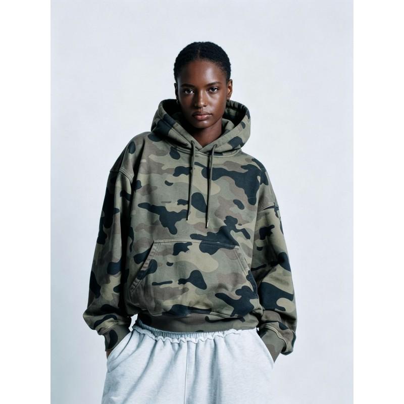 Womens Oversized Camo Hooded Sweatshirt Loose