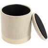 Storage Ottoman, Round Chenille Stool, Wood-Effect Metal Base, Beige