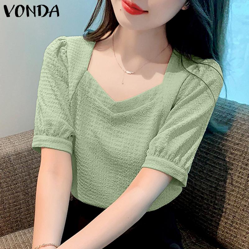 

VONDA женский летний однотонный свободный топ с квадратным вырезом и короткими рукавами