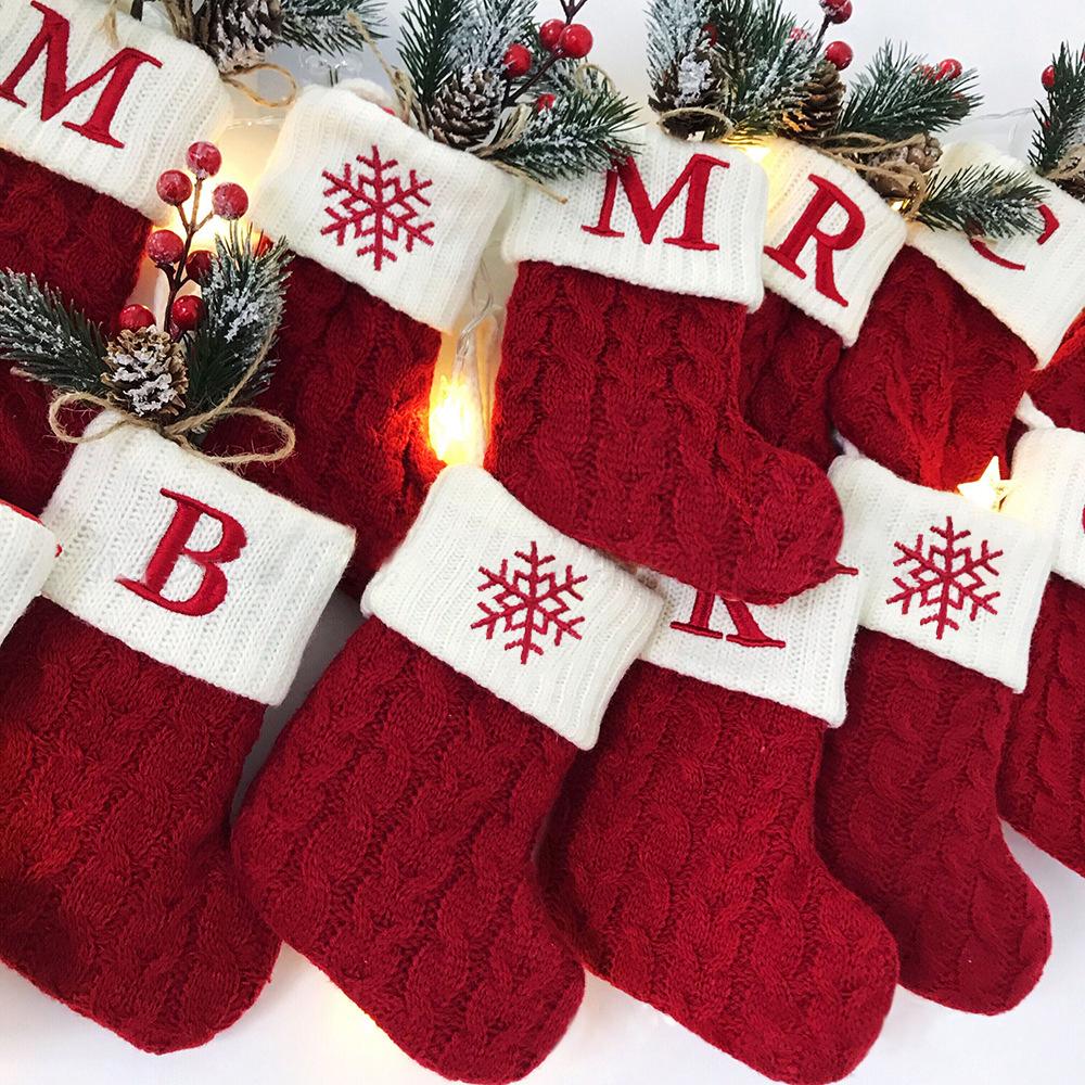 

Name Letter Christmas Socks Red Snowflake DIY Alphabet Knitting Stocking Christmas Tree Pendant Decorations For Home Xmas Gifts other