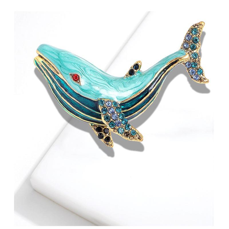 Whale brooch, European and American fashion brooch, inlaid with rhinestones, drip oil, crystal collar brooch