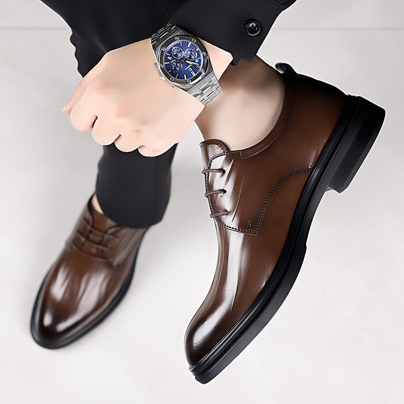 Fashion Brand Men's Business Wedding Party Formal Leather Shoes Soft Comfortable Non Slip Sole Casual Oxford Shoes Lace Up Driving Shoes