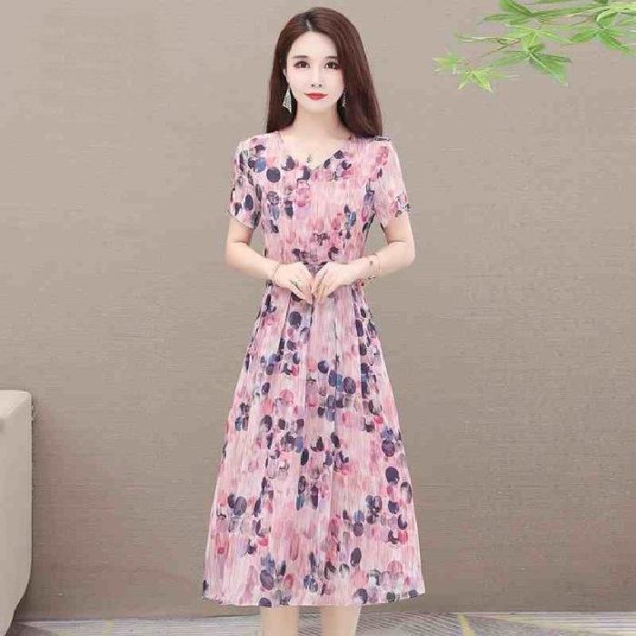 

Floral dress summer new large size wide too loose and thin short-sleeved skirt temperament M