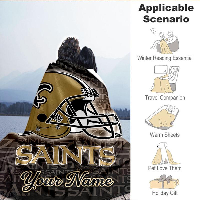 1PC Custom Name Blanket Orleans Saints Logo Flannel blankets Patterns Throw Blanket All-Season Soft Gift for Couch, Bed, Camping, Birthday gifts