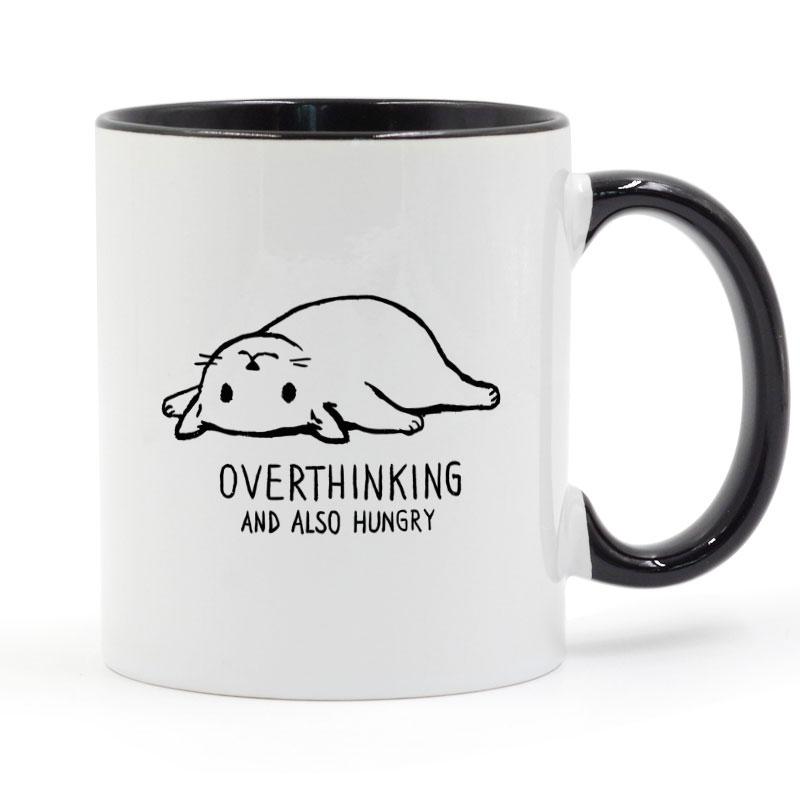 OVERTHINKING AND ALSO HUNGRY Coffee Mug Creative Gifts 350ml Milk Cup Mug чёрный