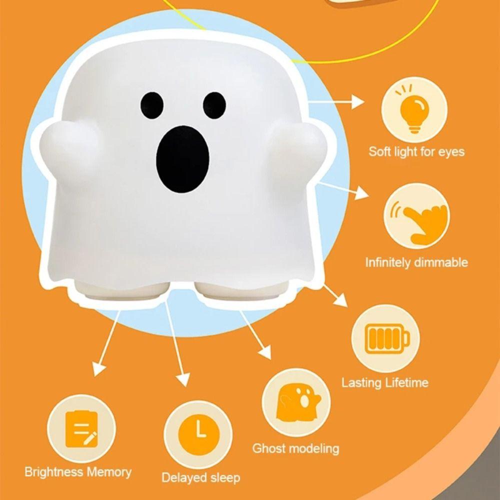 Room Decor Silicone LED Night Light Cute USB Rechargeable Ghost Cute Bedside Lamp Cartoon Funny Atmosphere Table Lamp