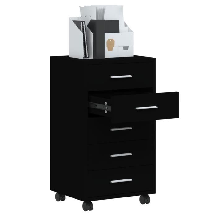 342671 vidaXL Armoire à tiroirs avec roulettes Noir Bois d'ingénierie