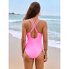 Neuer einfarbiger einteiliger Badeanzug für Damen, konservativer schlanker Monokini mit V-Ausschnitt, Trägern, rückenfrei, Strandbikini-Bademode
