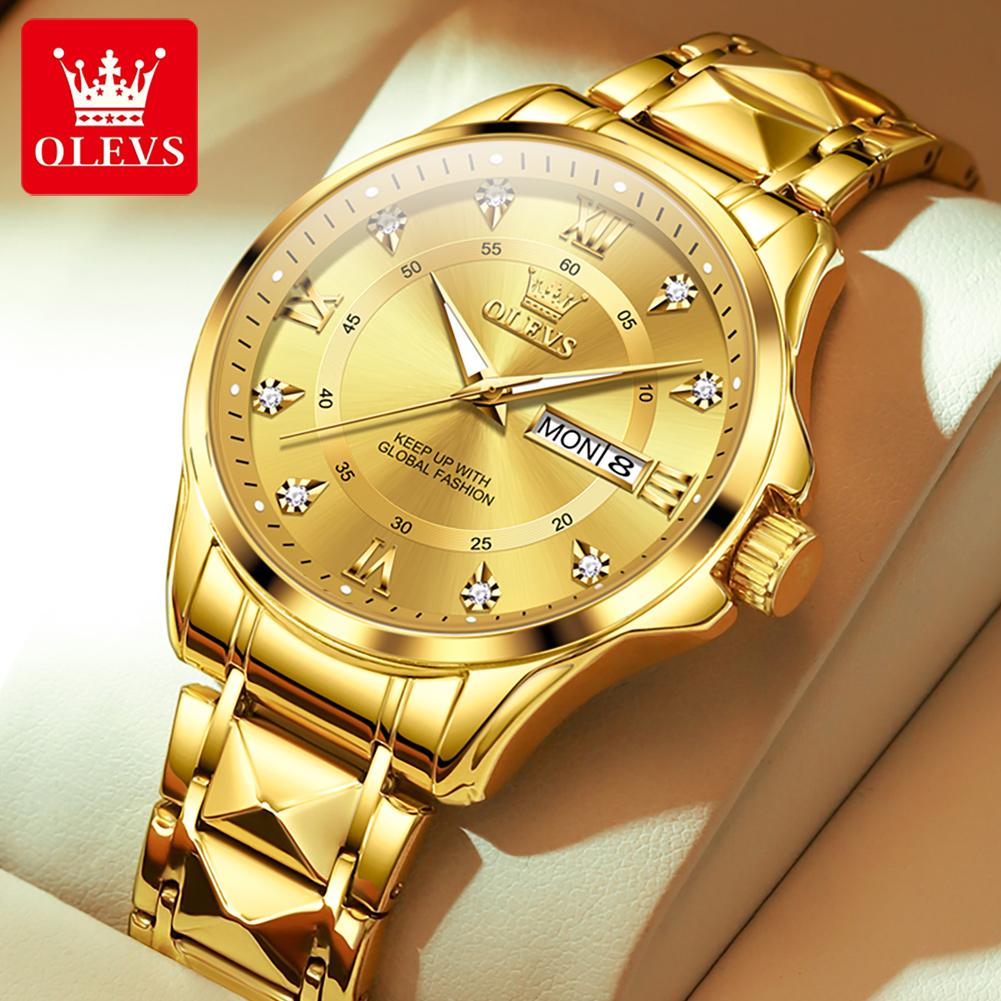 OLEVS 2906 Quartz Wristwatch for Men Dual Calendar Waterproof Stainless Steel Luminous Business Luxury Original Man Watch