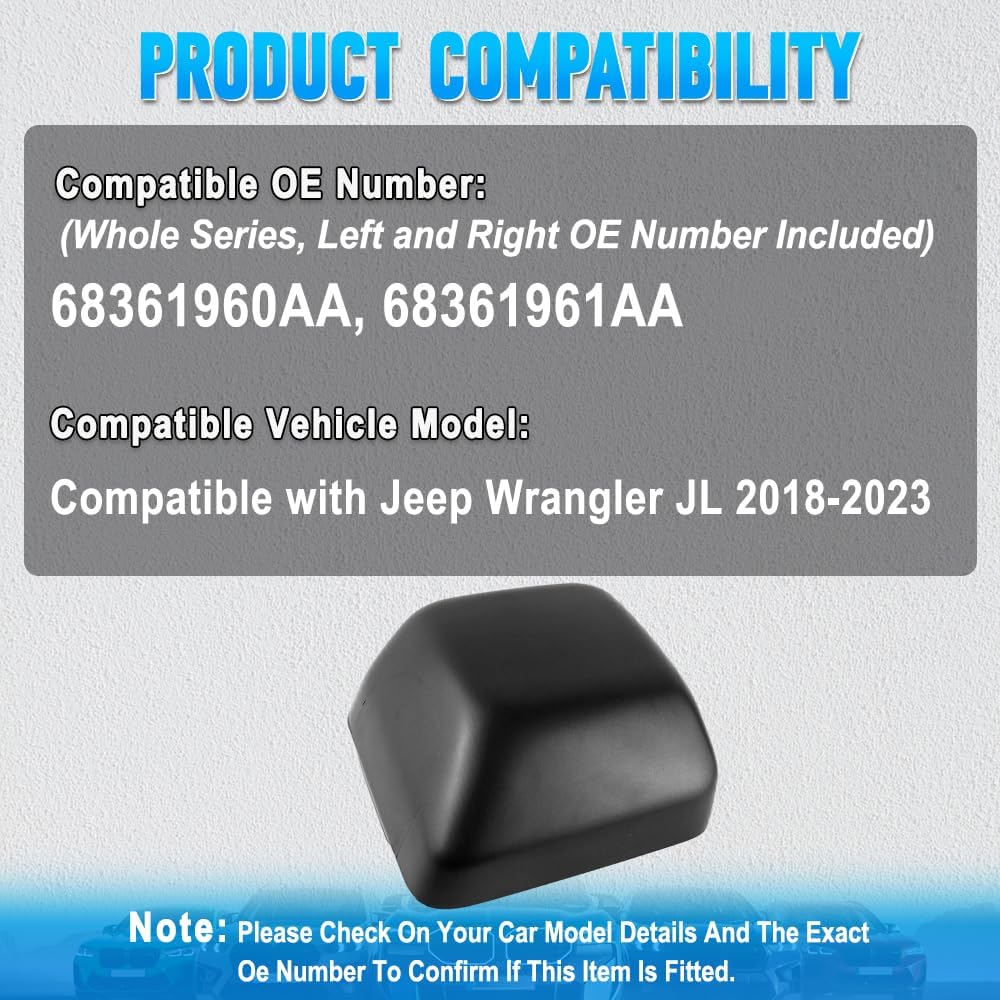 Exterior Rear View Mirror Cover Cap Left Driver Side, 2018-2023 Compatible with Jeep Wrangler JL, Exterior Rear View Mirror Housing Door Wing Mirror