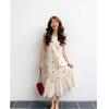 Summer new sweet floral temperament French sleeveless vest mesh splicing long dress dress women