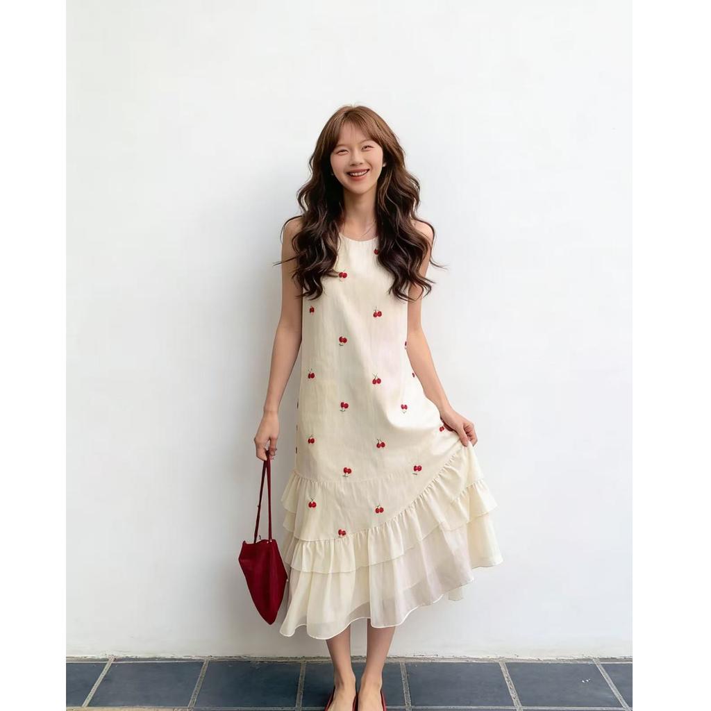 Summer new sweet floral temperament French sleeveless vest mesh splicing long dress dress women