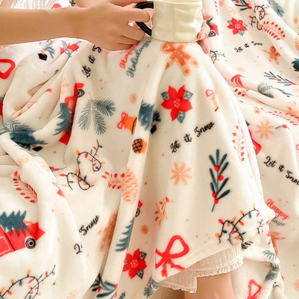 Thickened Christmas Flannel Blanket Fluffy Throw Air Condition Blanket  Happy New Year