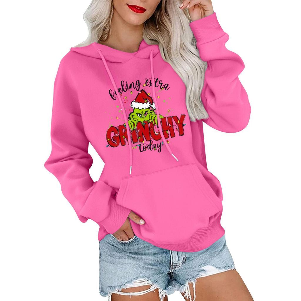 Women's Casual Comfortable Neck Hooded Long Sleeve Christmas Print Warm Sweatshirt
