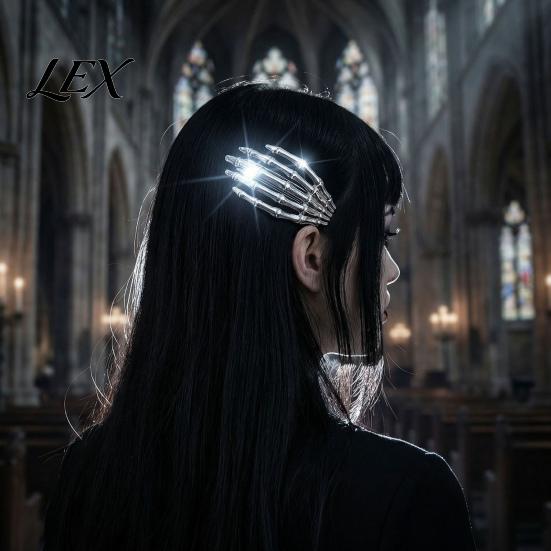 Costume Party Accessories Skeleton Hands Hair Clips, Gothic Metal Skull Side Clip for Women, Spooky Halloween Horror Accessories, Punk Rock