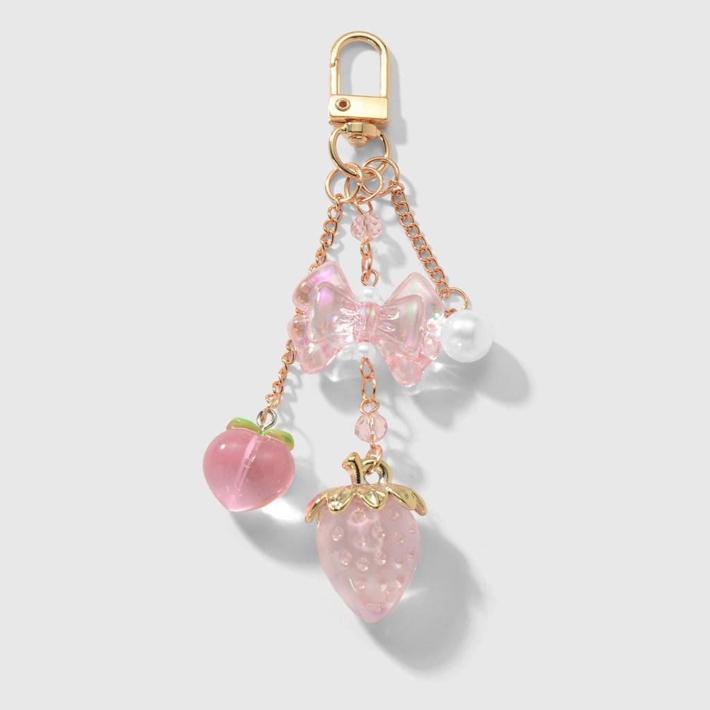 Y2K Bowknot Strawberry Keychain for Women Exquisite Sweet Flower Peach Bag Pendant Cute Romantic Accessorymobile Phone Chain
