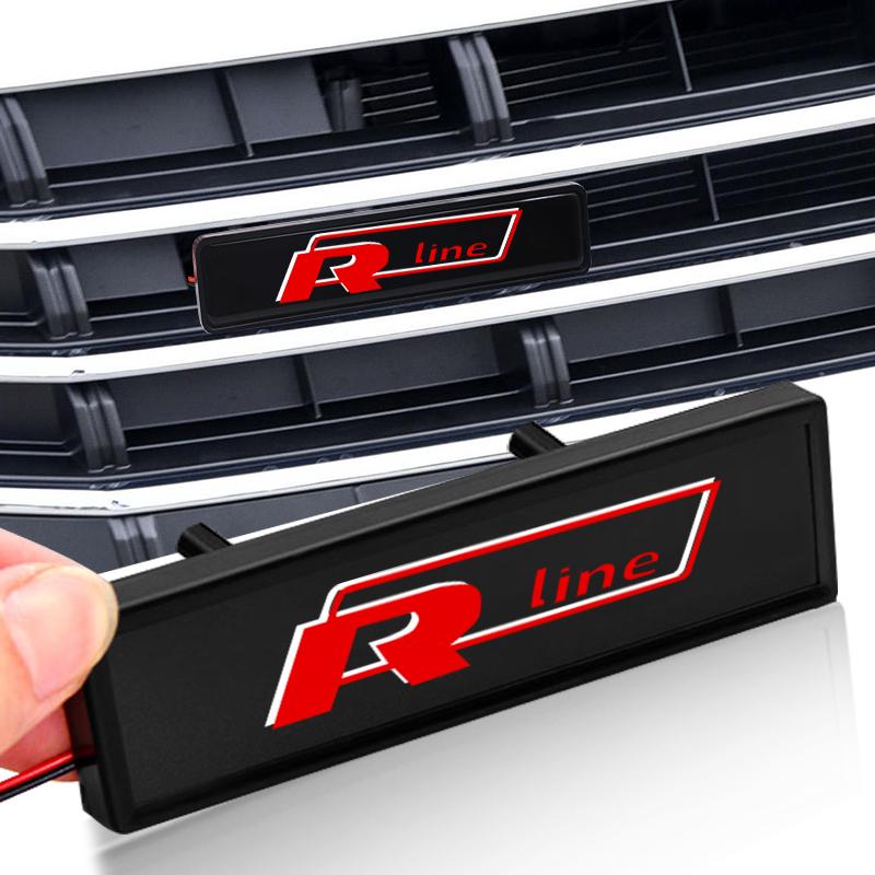 Car Decorative Light LED Front Hood Grille Emblem Badge Decor for VW RLINE Polo Golf-4 5 6 7 MK2 MK5 MK6 MK7 Tiguan Passat Jetta