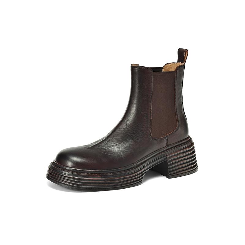 Fashion New Autumn/winter Genuine Leather Women Boots Round Toe Shoes for Women Fashion Platform Boots Women High Heels Chelsea Boots