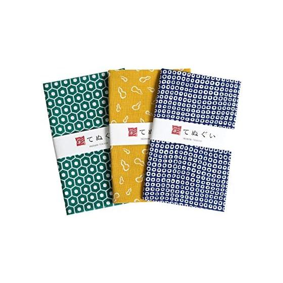 Tenugui (KOMESICHI) Irodori Komon Tenugui Japan B Set Cut-off 3-piece Set 33x90cm 100% Cotton Nassen/Bun Fabric Japan