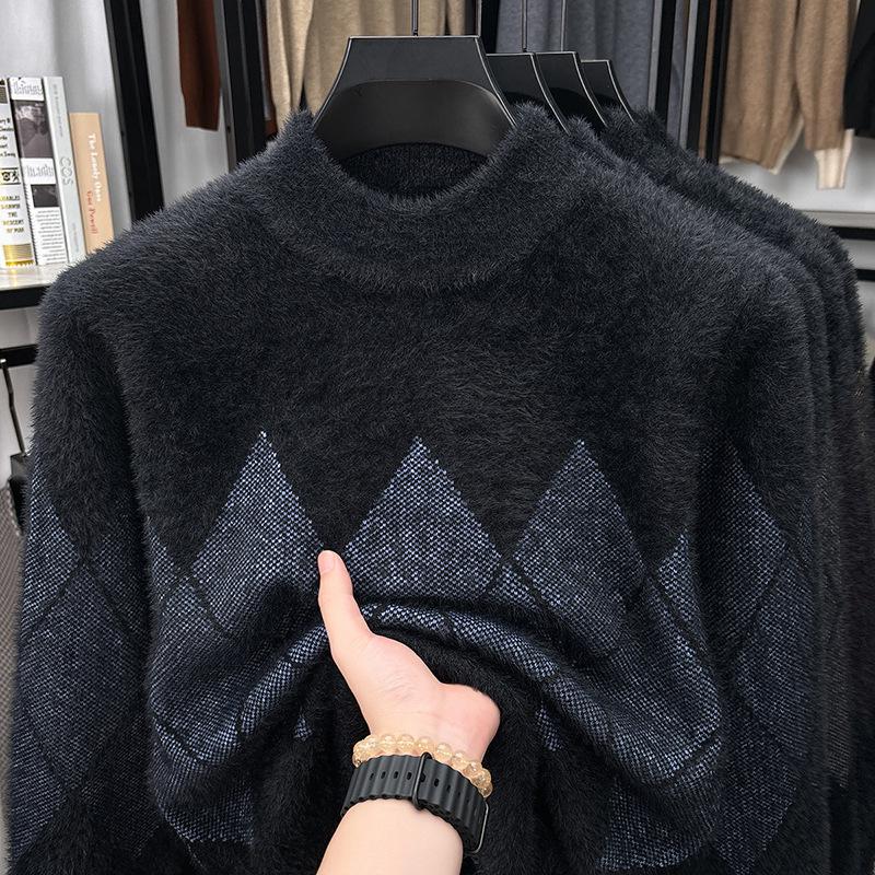 

Men s Warm Imitation Mink Velvet Sweater - Thick Knit, Half-High Collar, Ideal for Autumn/Winter L синій