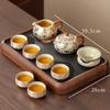 Ruyi Kiln Gongfu Tee-Set, Luxuriöse Porzellan-Teekanne und Tassen mit Tablett, Kompletter Keramik-Service für Zuhause, Elegantes Trockenaufguss-Tablett-Set