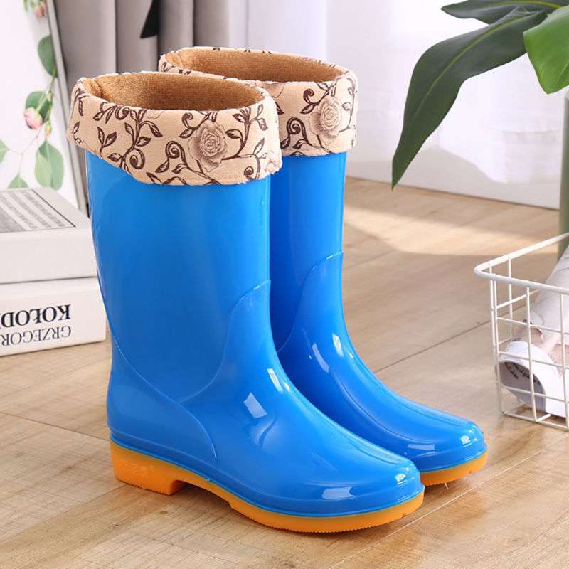 Fashion Medium Tube Waterproof Shoes Rain Shoes Rain Boots Women's Summer Adult Work Rubber Shoes Cow Tendon Sole Non-slip Water Boots High Tube Over