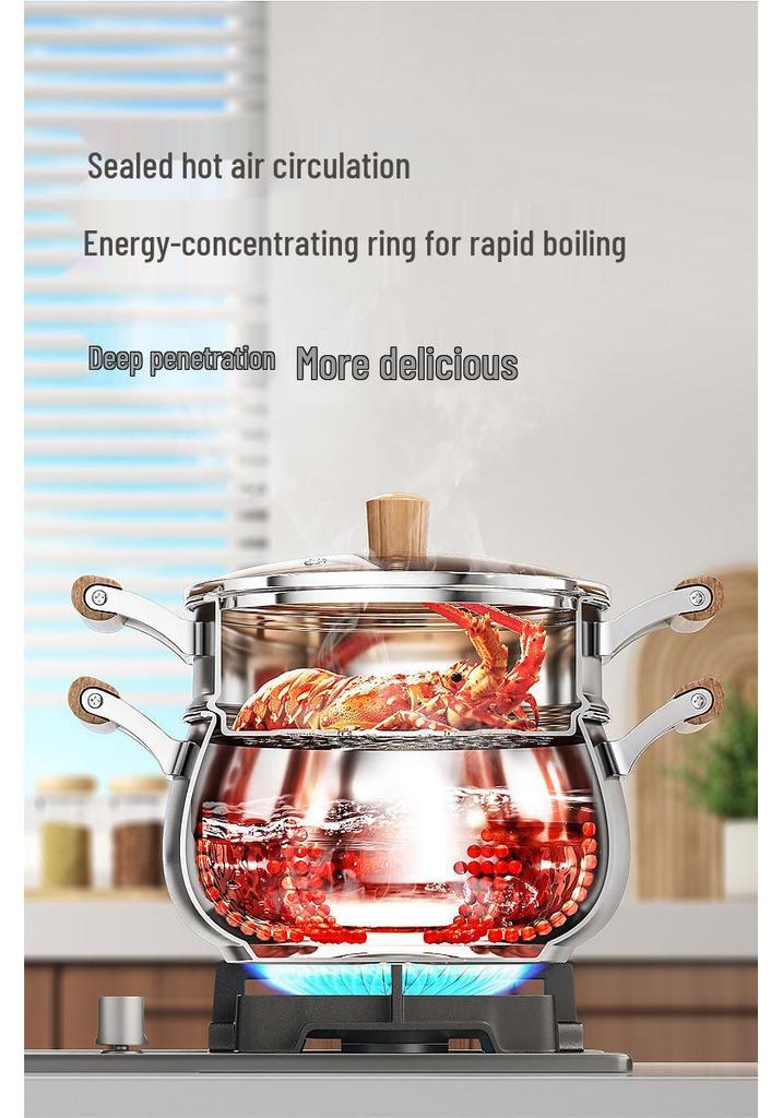 Large Capacity 2-Layer Stainless Steel Steamer Pot for Cooking and Stewing
