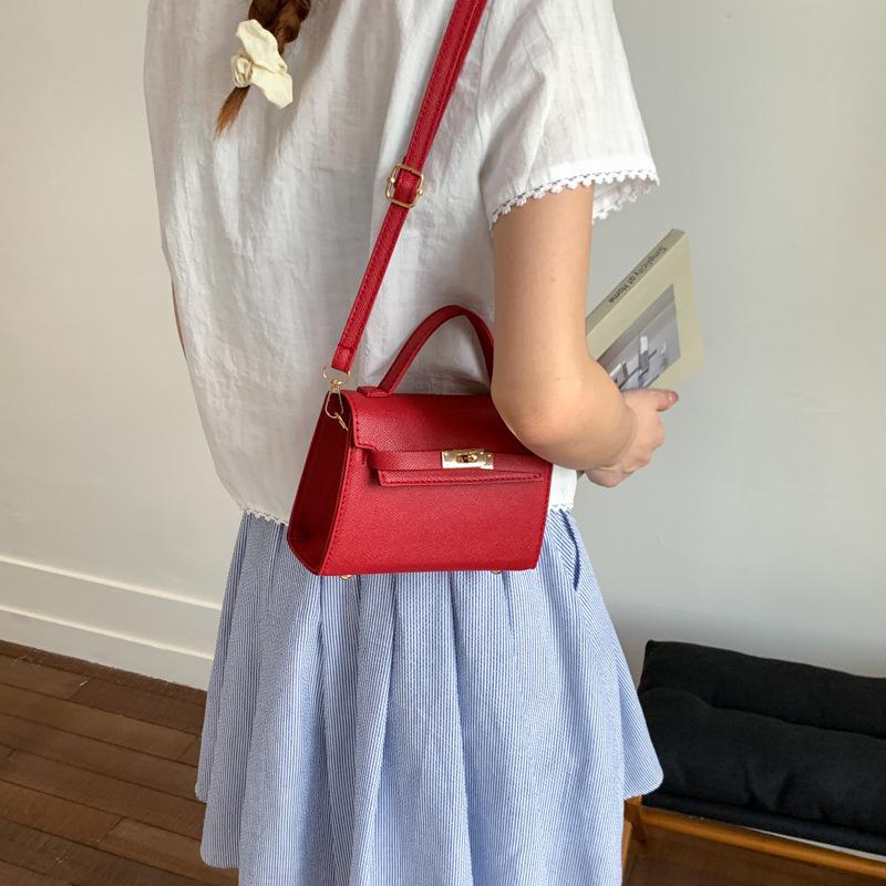 Simple Kelly Style Handbag for Women Faux Leather Crossbody Shoulder Square Bag