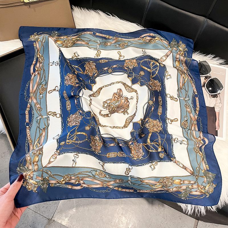 71Cm silk scarf women's high-end sense European and American hot-selling printed fashion scarf retro paisley cashew flower satin square scarf