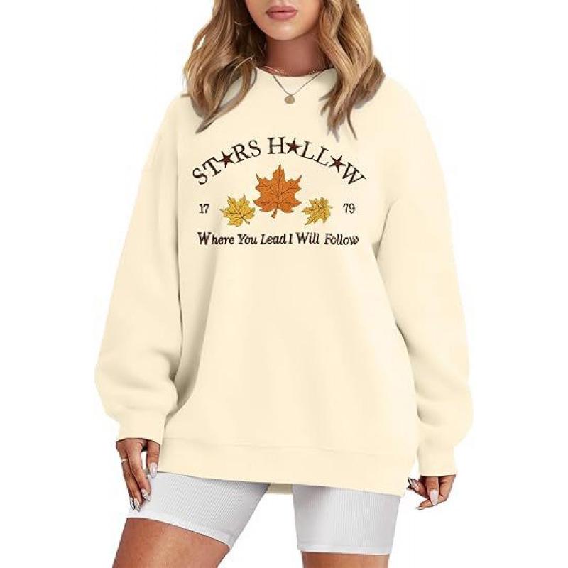 2025 Women's Crew Neck Sweatshirt with Autumn Leaf Pattern Print - New Autumn/Winter Style