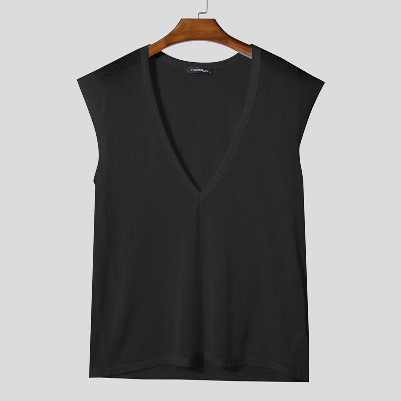 

INCERUN Летние мужские майки без рукавов с глубоким V-вырезом, полупрозрачные, повседневные, пляжные 3XL чёрный
