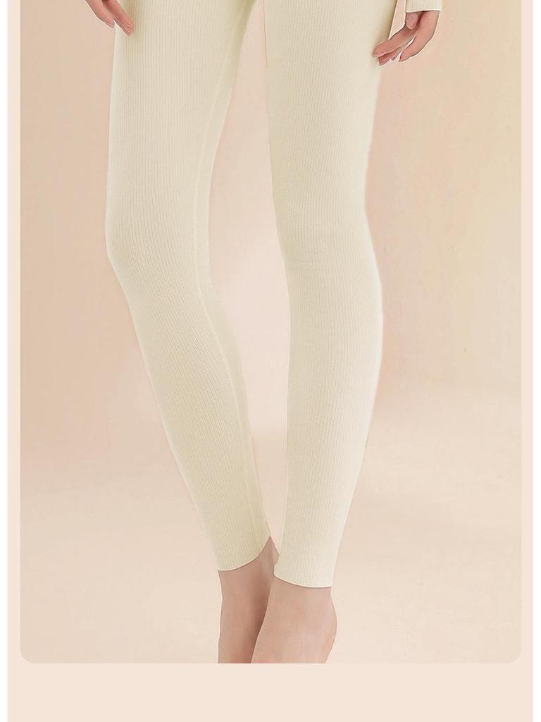 Women's Thermal Underwear Set with Padded Top, Fleece-Lined for Fall/Winter, Wool-Silk Blend