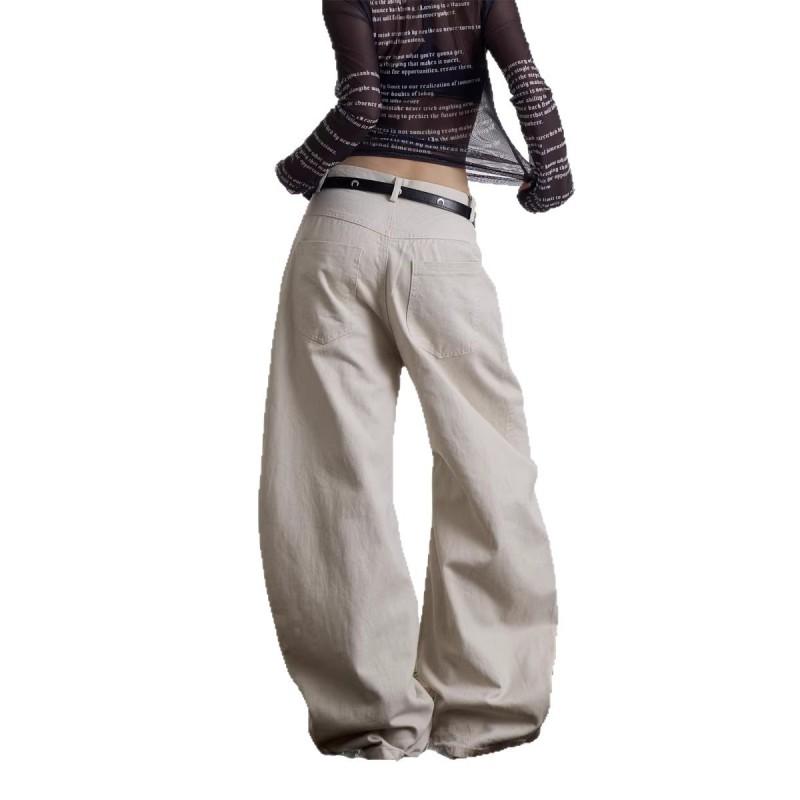 2026 Womens Vintage Letter Print Relaxed Straight Leg Denim Pants Streetwear