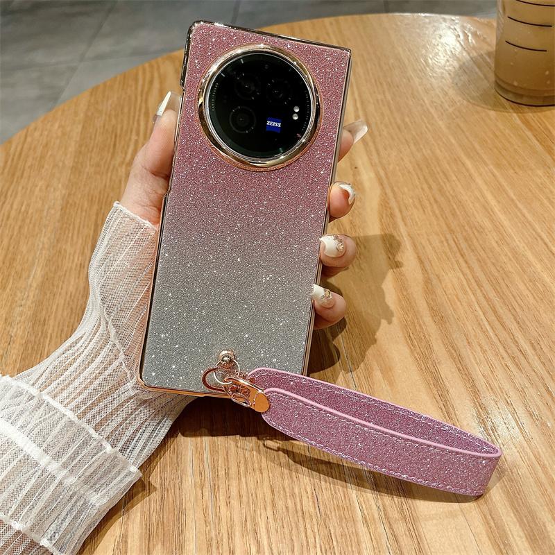 For vivo X Fold3 Case Hard PC Bling Glitter Phone Cover with Wrist Strap