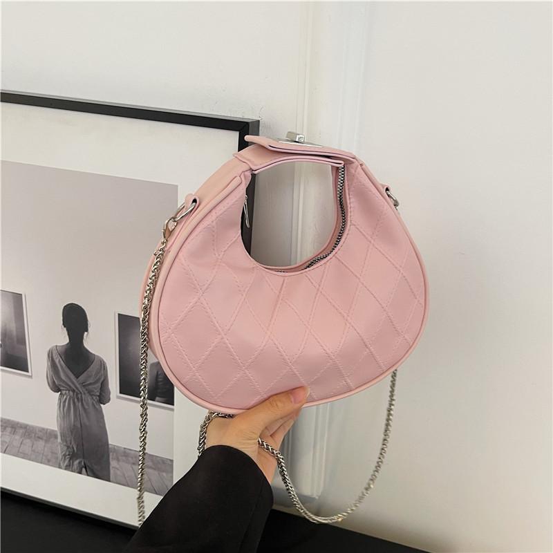 Crescent Stylish Crossbody Bag With Chain Strap And Lingge Design Daily For