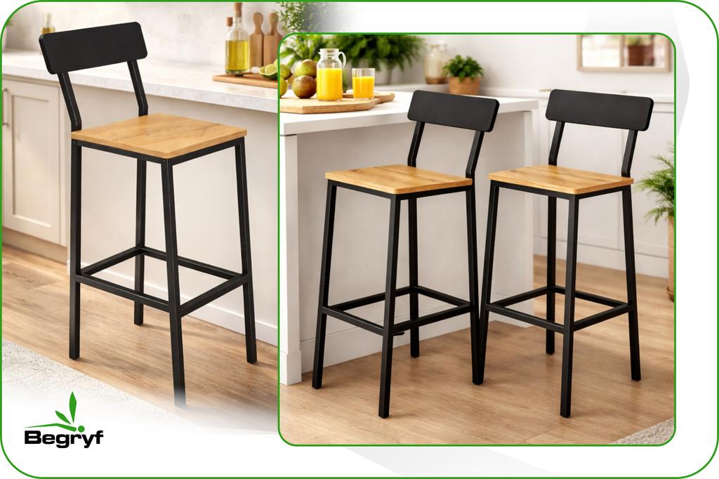 Hokery Barowe 2 Szt Z Oparciem Taboret Zestaw Loft Dąb 30X40X90 | Begryf