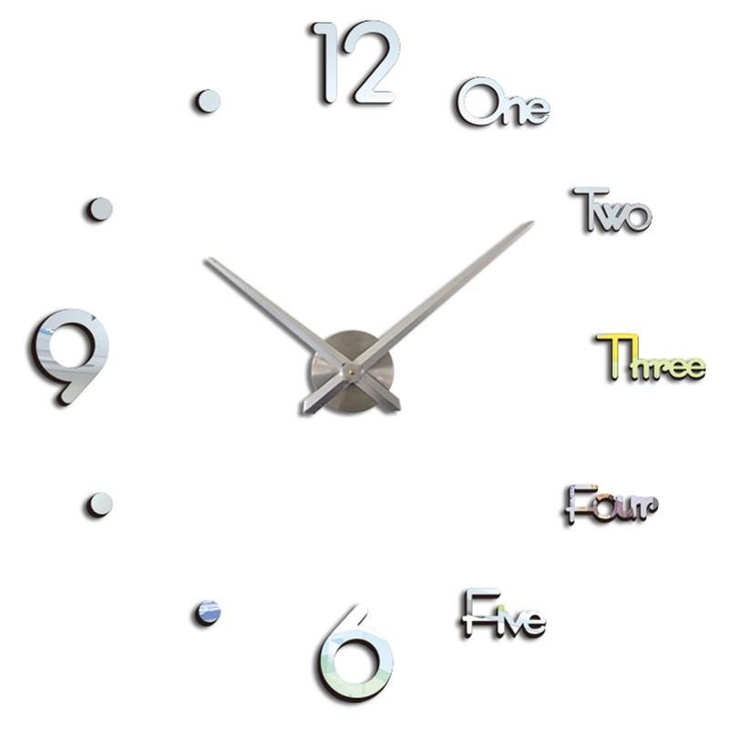 

Non-Ticking Wall Clock 3D Sticker Stylish Digital Clock Home Decor Silver