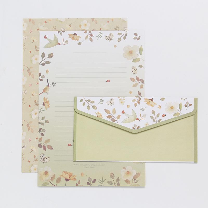 6 Sheets of Letterhead and 3 Envelopes for Mailing Envelopes, Vintage and Beautiful Floral Small Envelopes