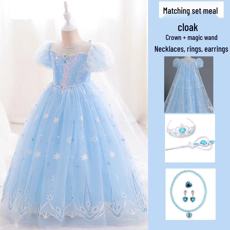 Elsa Princess Short-Sleeve Evening Gown for Girls - Summer 2025 Style Birthday Dress