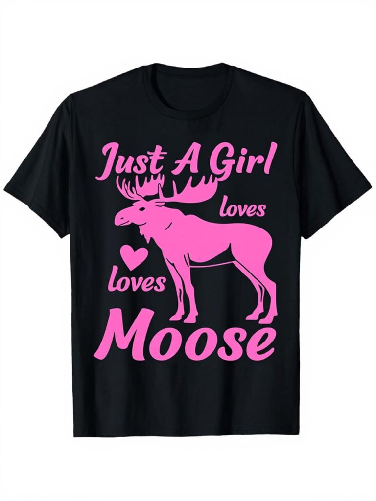 This Black T-Shirt for Women Showcases a Funny for Moose Design, Ideal for Those Who for Moose. It F