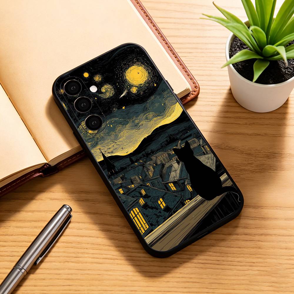 Coque de téléphone Van Gogh La Nuit Étoilée S-N Noir Silicone Souple Pour Samsung Galaxy A73,A72,A71,A70,A53,A52,A51